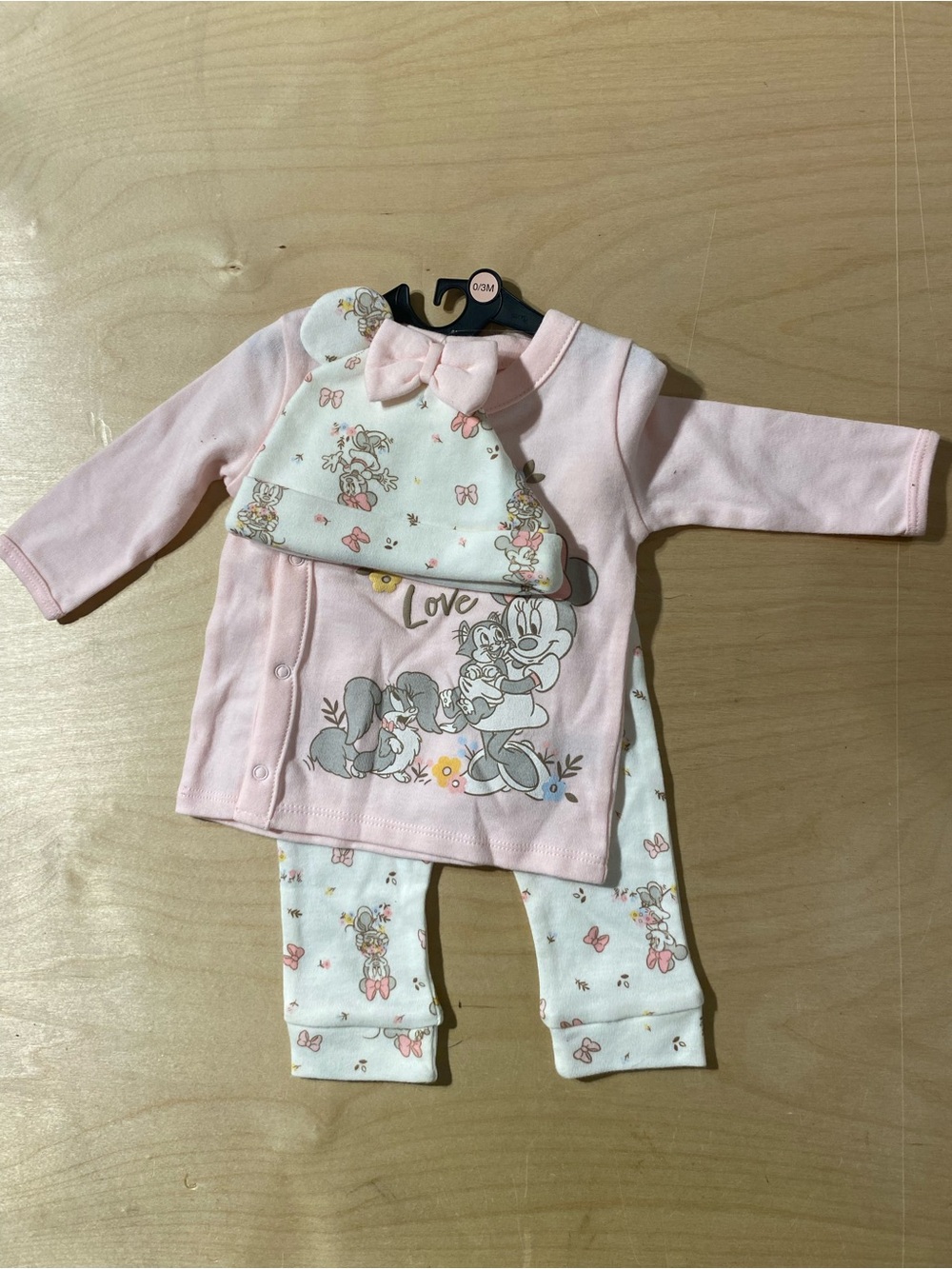 Disney Baby Pink Baby Girls 3-Piece Pajama Set with Minnie Print 0-3 Months (W)